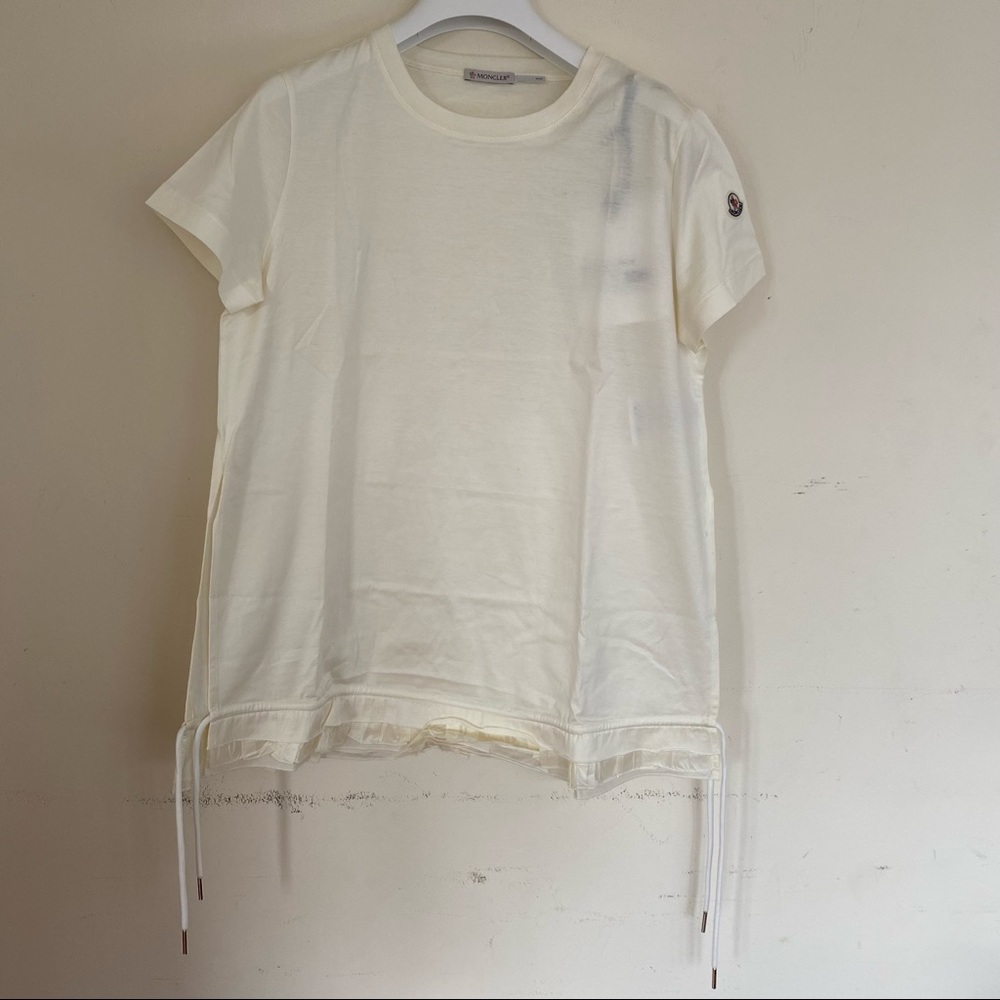 Moncler White Tshirt Girocollo With Ruffles S & L NEW